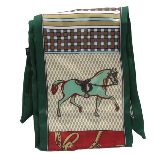 Equestrian Print Vintage Style Scarf (green and brown)